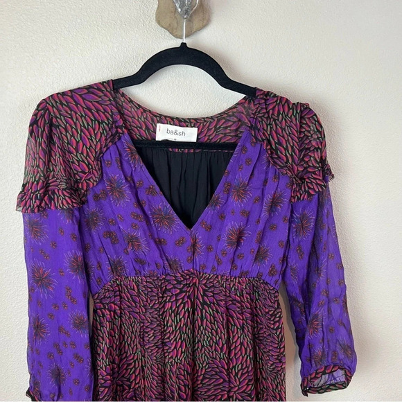 New BA&SH Gypsie Tiered Printed Crepe Midi Dress Purple Violet NWT Bohemian 4 - Picture 5 of 15